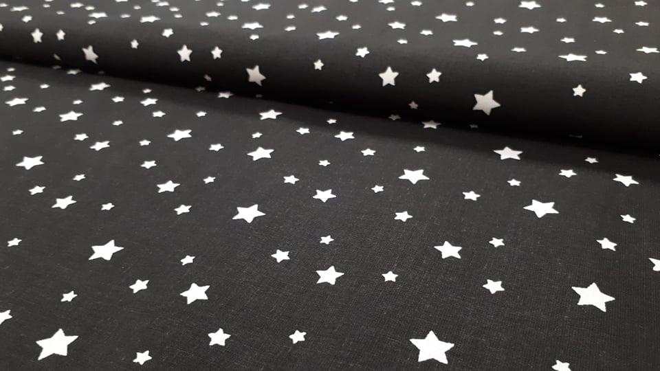 Látka bavlna čierna a biele hviezdy 9 a 3 mm
