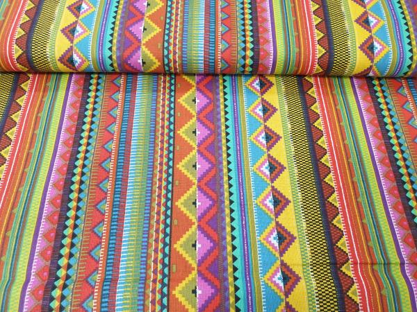 Bavlnená látka MEXICO farebné indiánske pásy